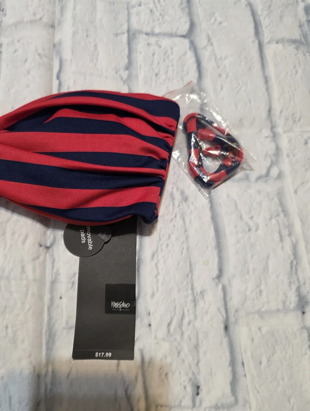 Mossimo Supply Co. Red and Navy Striped Bandeau Bikini Top